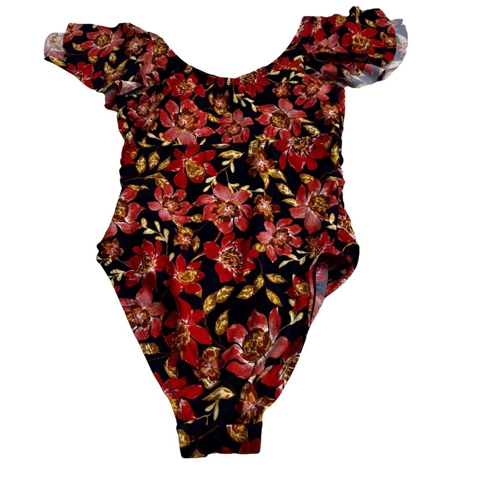 D&Co Beach Floral One-Piece Swimsuit  Size 2 Flutter Sleeve Ruched Bodice NWT - Picture 12 of 12